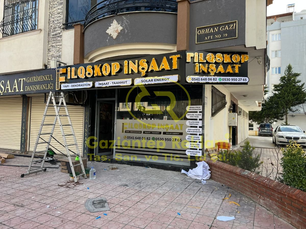 Filoskop İnşaat Sarı Pleksi Kutu Harf Tabela